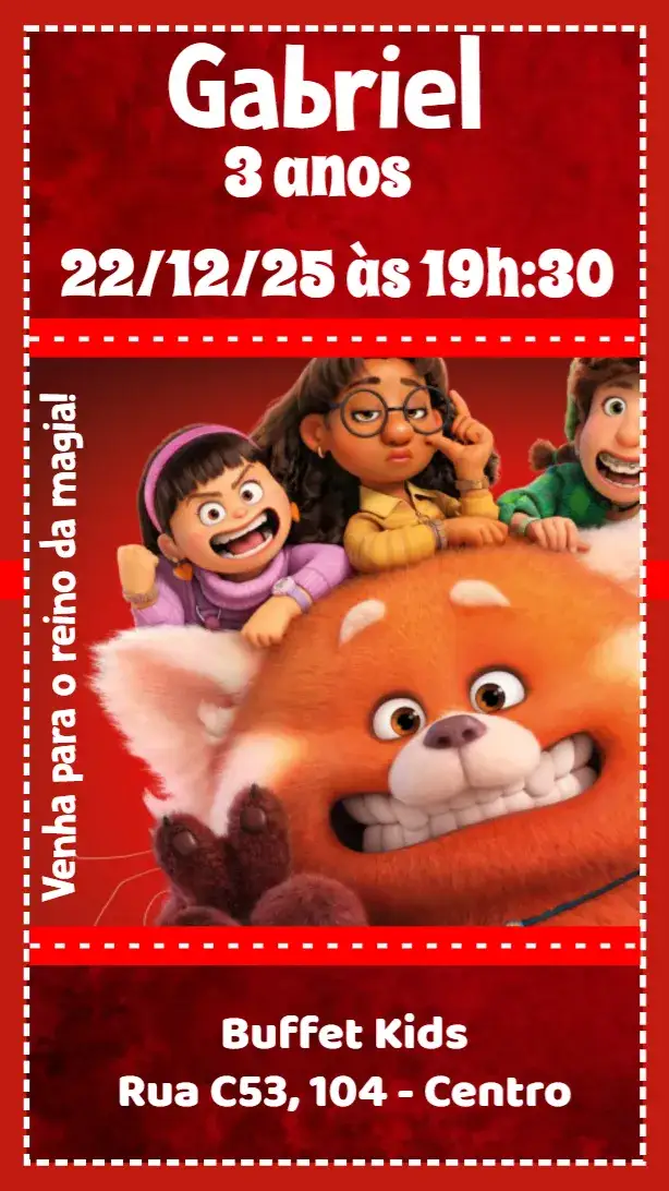 Convite Red é uma Fera – tema Aniversário Infantil vibrante, animal, aventura, cores quentes, divertido, jovem