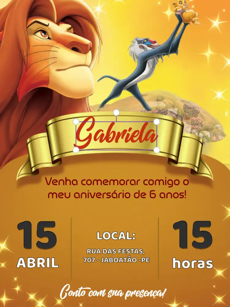 Convite Rei Leão Colorido – tema Aniversário Infantil colorido, selvagem, divertido, ilustrativo, infantil, temático