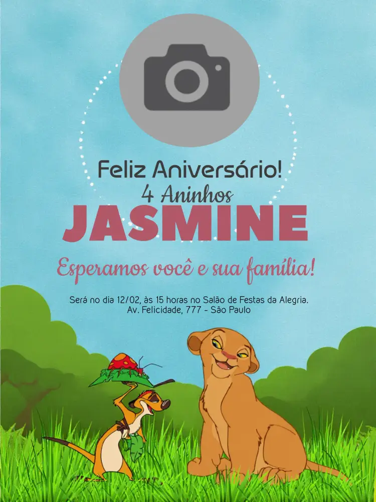 Convite Rei Leão Com Foto Simba