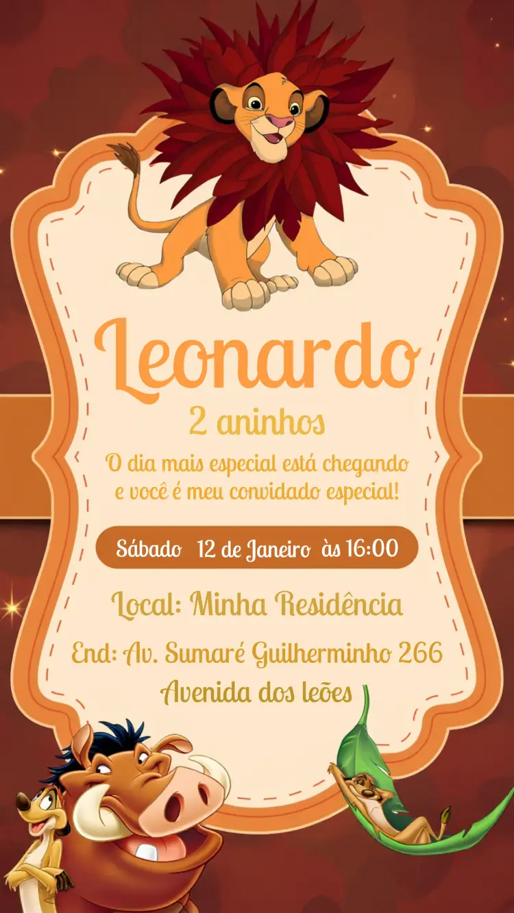 Convite Rei Leão Infantil