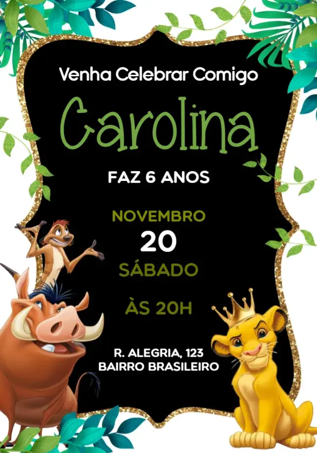 Convite Rei Leão King