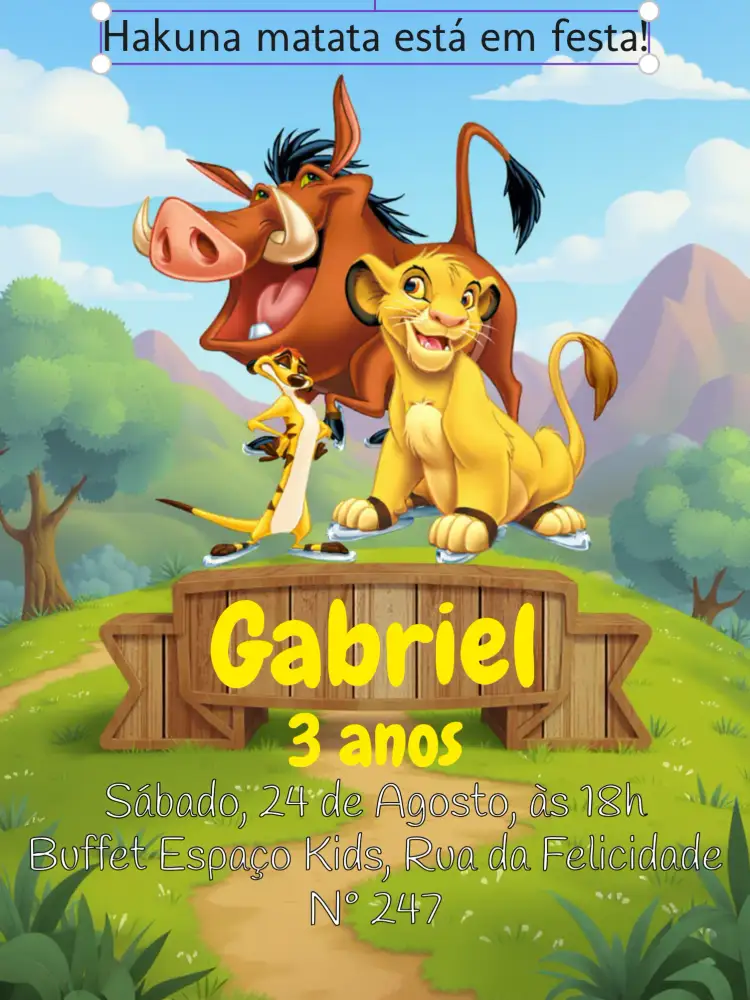 Convite Rei Leão Leao – tema Aniversário Infantil colorido, florestal, animais, jovial, temático, vibrante