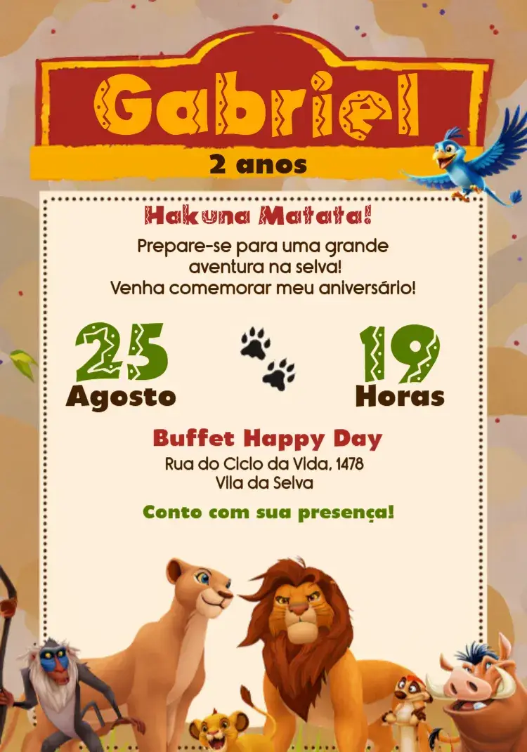 Convite Rei Leão Lion