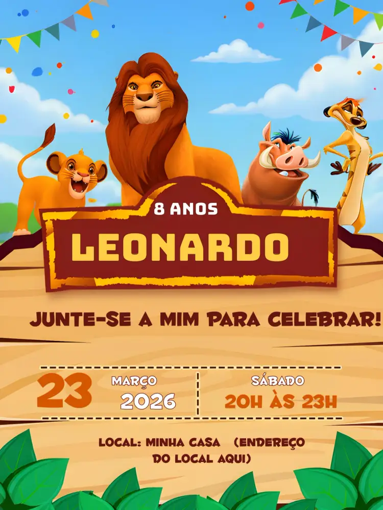 Convite Rei Leão Mufasa Filme