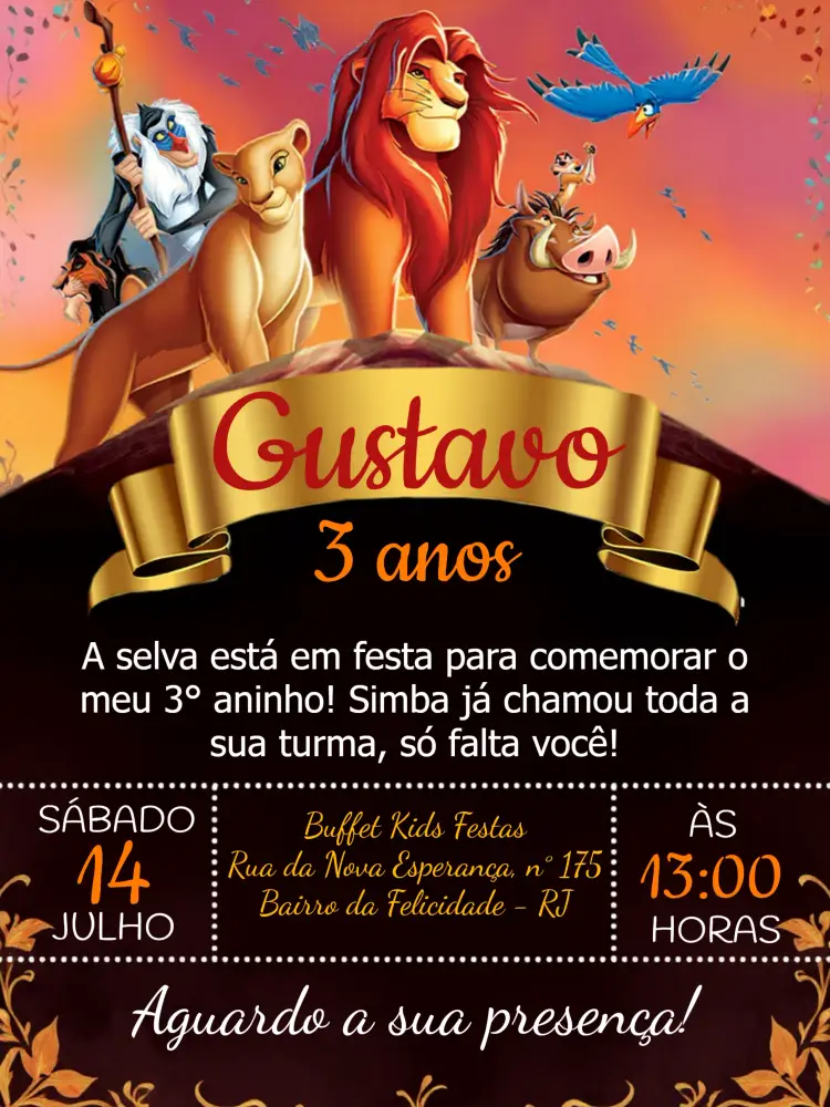 Convite Rei Leão Preto