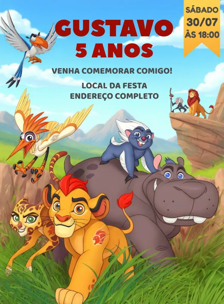 Convite Rei Leão Pumba