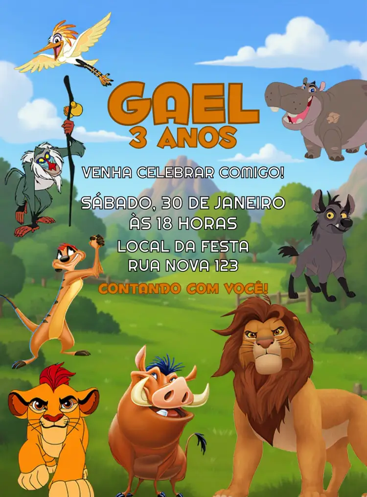 Convite Rei Leão Rafiki