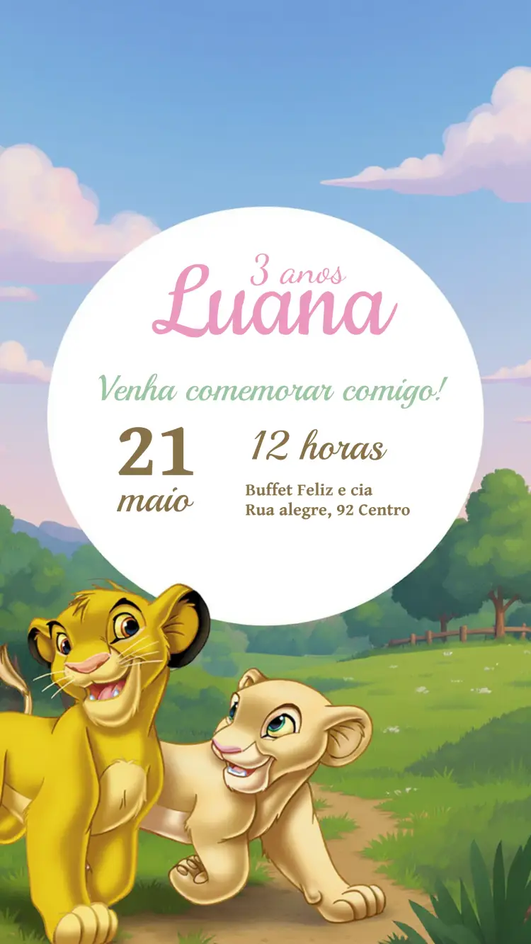 Convite Rei Leão Rosa