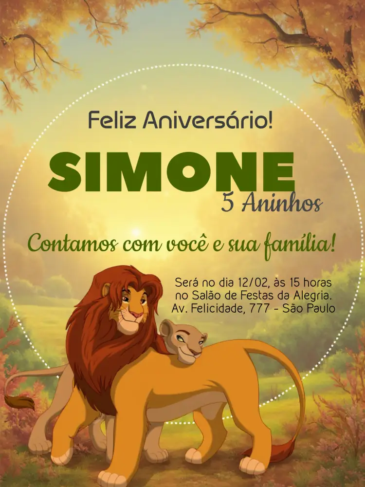 Convite Rei Leão Simba