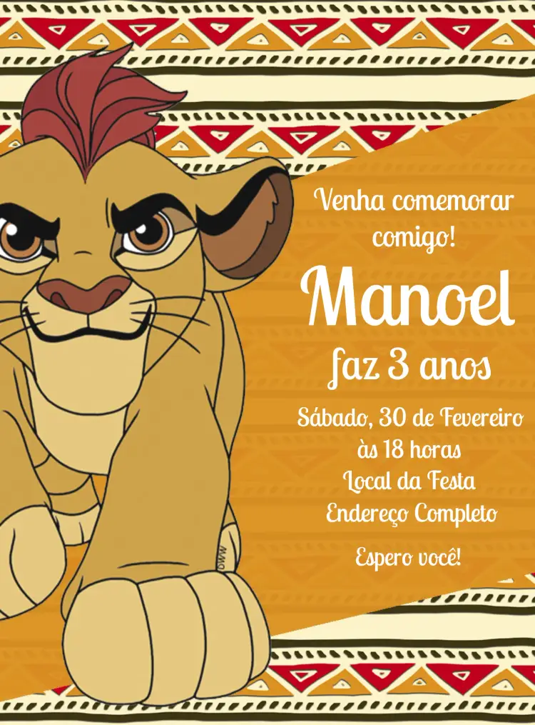 Convite Rei Leão Simba