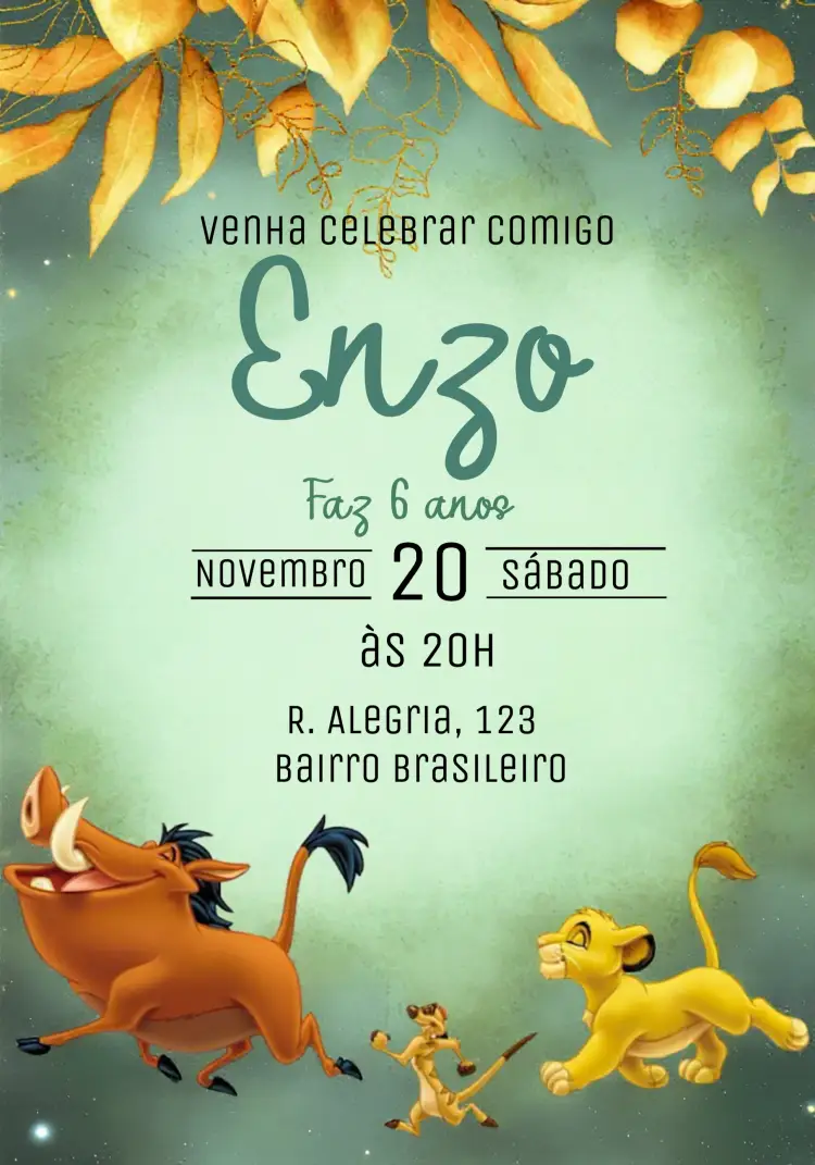 Convite Rei Leão Verde