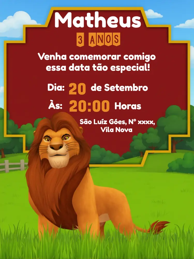 Convite Rei Leão Vermelho