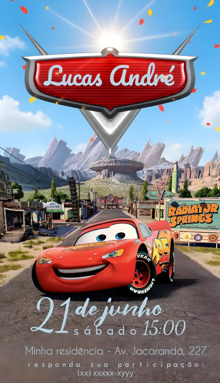 Convite Relampago Mcqueen Carros