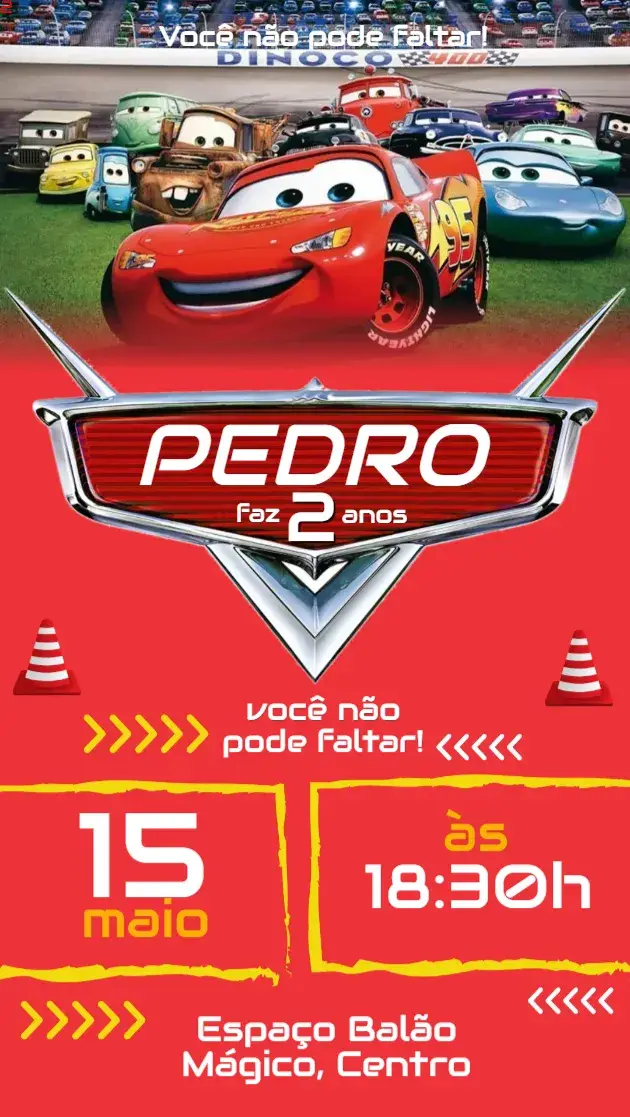 Convite Relâmpago McQueen do filme carros