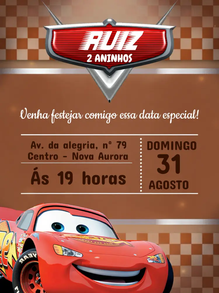 Convite Relâmpago Mcqueen Queen