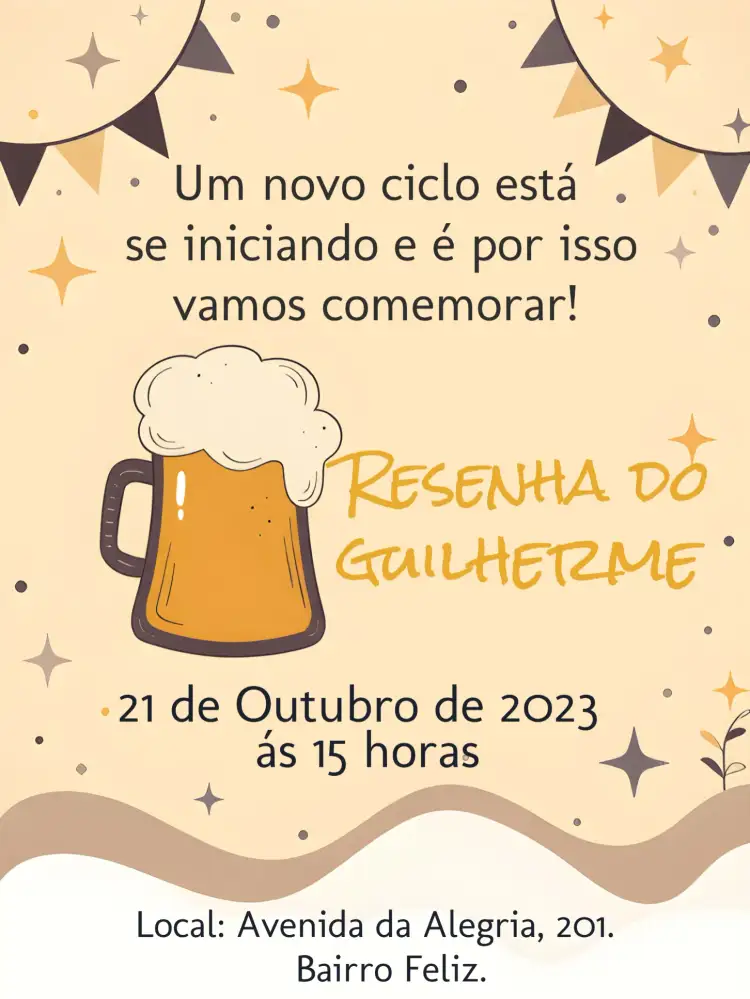Convite Resenha Cerveja Bar – tema Aniversário vintage, moderno, colorido, descontraído, boho, estilo bar