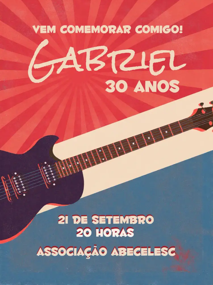 Convite Retrô Anos 80 Guitarra