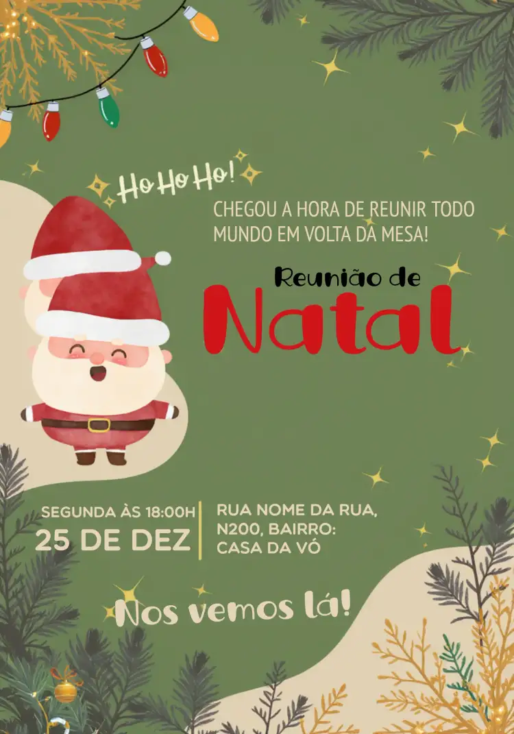 Convite Reunião De Natal Papai – tema Datas Comemorativas verde, natalino, festivo, divertido, ilustrativo