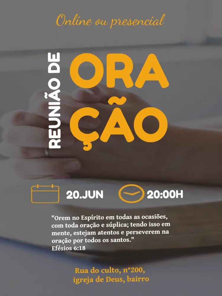 Convite Reunião De Oração Igreja Preto – tema Batizado moderno, minimalista, elegante, religioso, clean