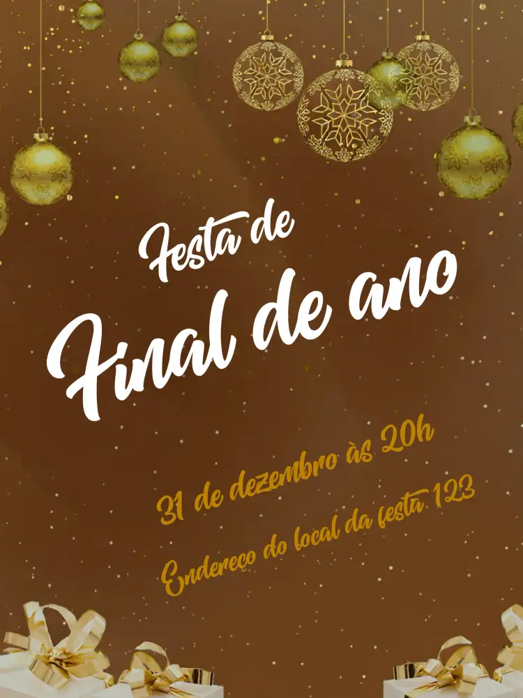 Convite Réveillon Novo – tema Datas Comemorativas dourado, azul, prateado, festivo, moderno, celebração