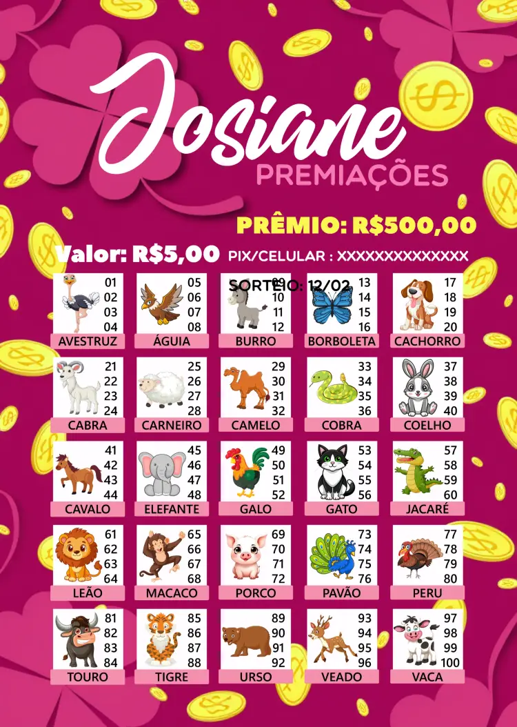 Convite Rifa De Bicho Premiações Animais