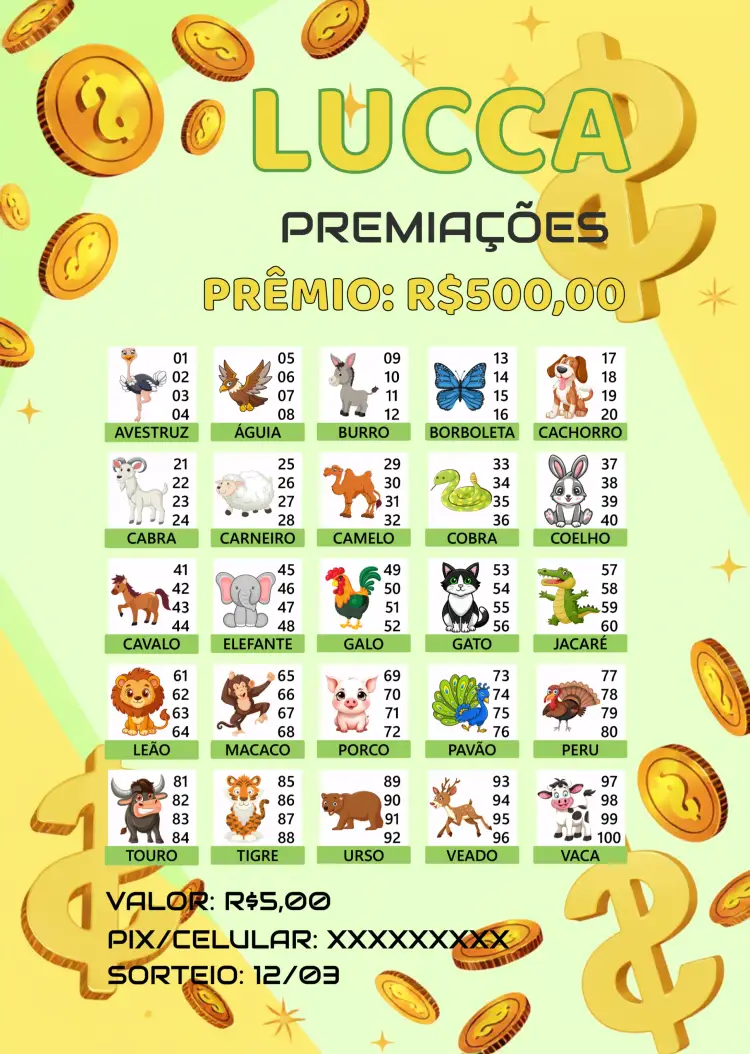Convite Rifa De Bicho Premiações Animais