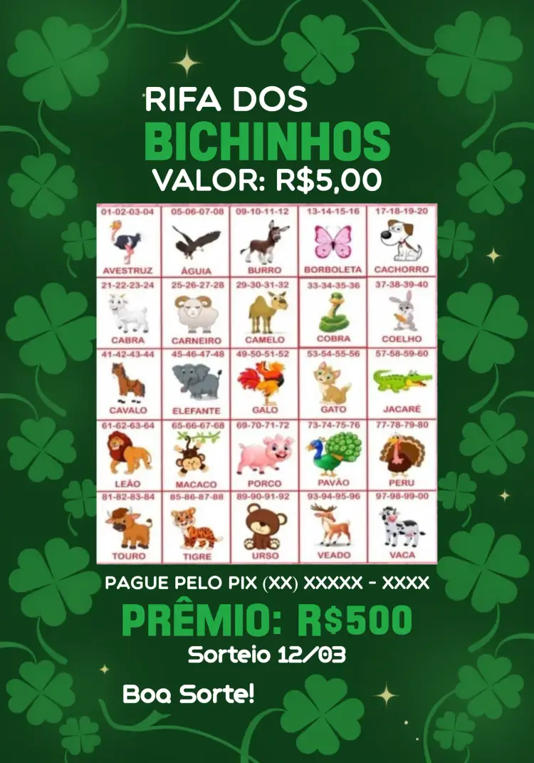 Convite Rifa De Bicho Premiações Bichinhos