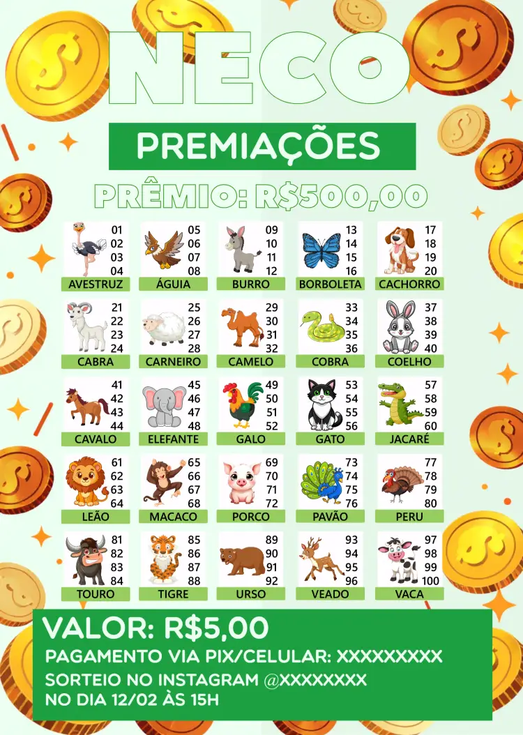 Convite Rifa De Bicho Premiações Moeda
