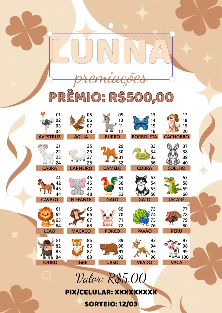 Convite Rifa De Bicho Premiações Premiacoes – tema Cartelas colorido, divertido, animais, jogos, vibrante, lúdico