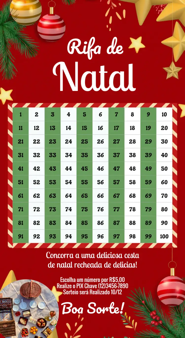 Convite Rifa De Natal Pix Premiado Sorteio – tema Cartelas festivo, natalino, moderno, colorido, alegre, divertido