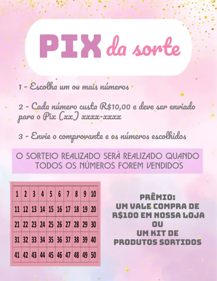 Convite Rifa Pix Da Sorte Rosa – tema Cartelas rosa, branco, moderno, minimalista, elegante