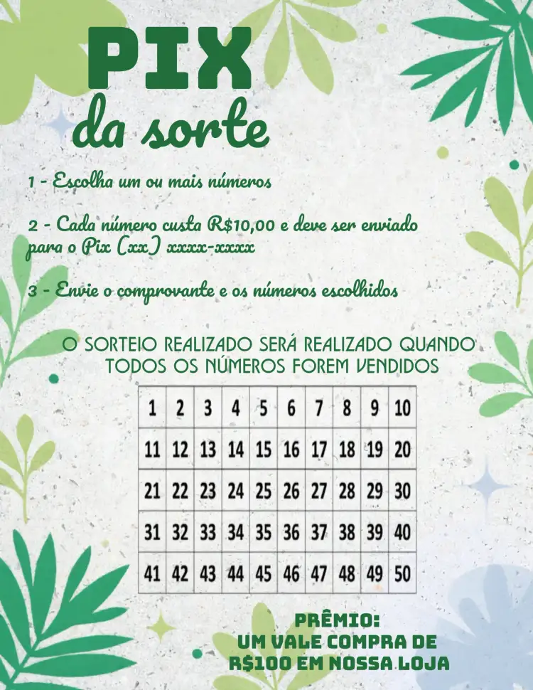 Convite Rifa Pix Da Sorte Trevo Verde – tema Cartelas verde, branco, moderno, elegante, sorte, minimalista