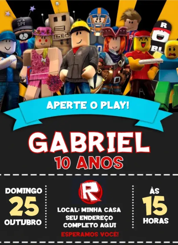 Invitación Roblox editable y personalizable