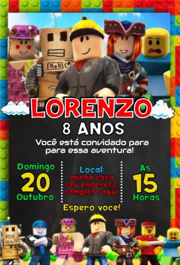 Invitación Roblox editable y personalizable