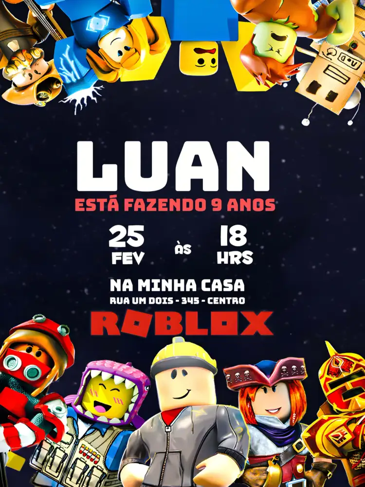 Convite Roblox Colorido – tema Mais pesquisados colorido, divertido, jogos, moderno, infantil, vibrante