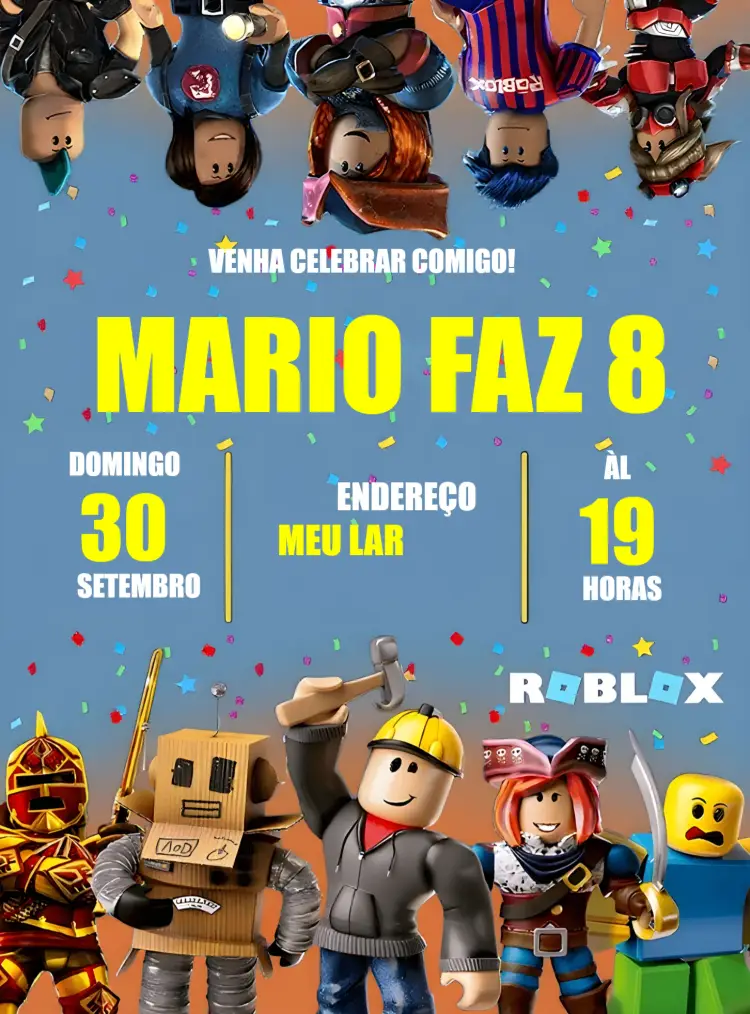 Convite Roblox Fazer