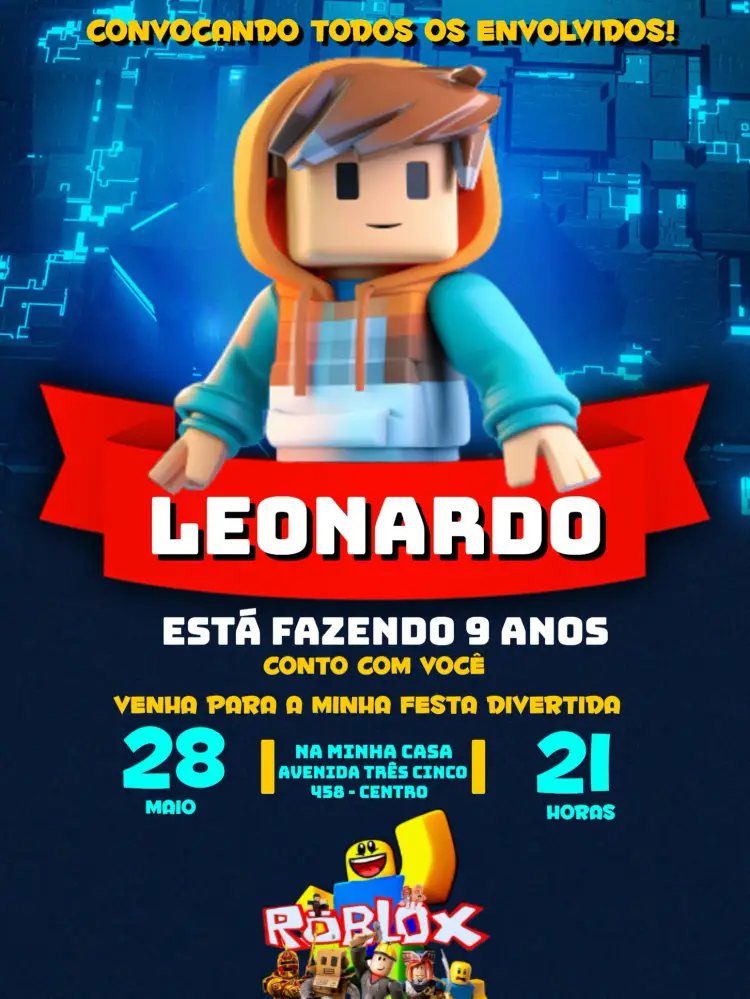 Convite Roblox Game editável e personalizável