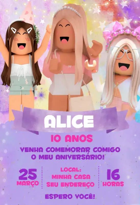 Invitación Chica Roblox editable y personalizable