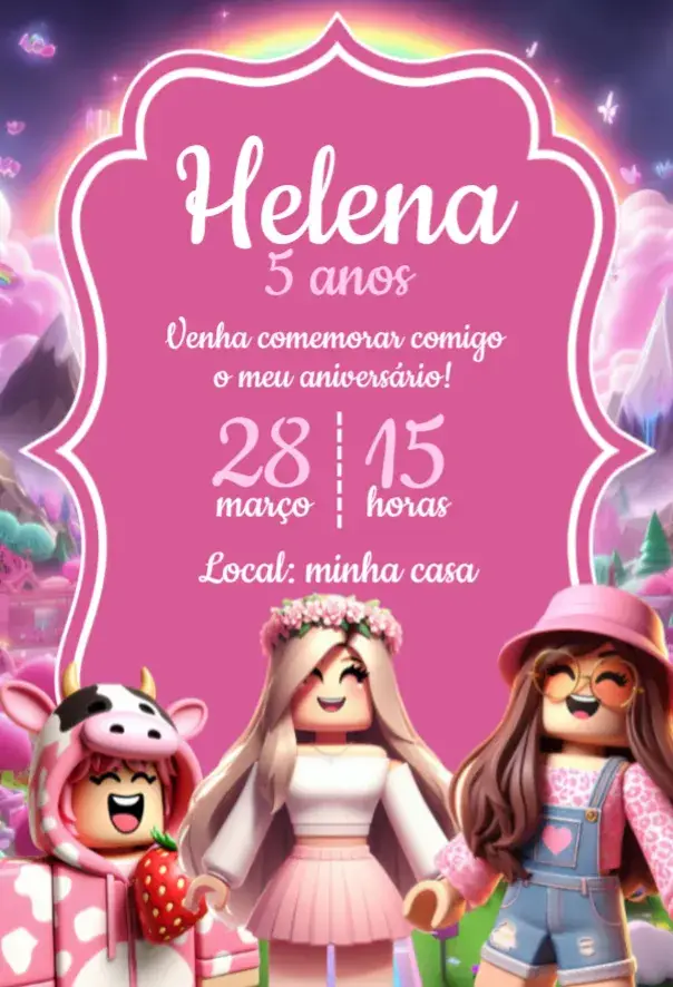 Invitación Chica Roblox editable y personalizable