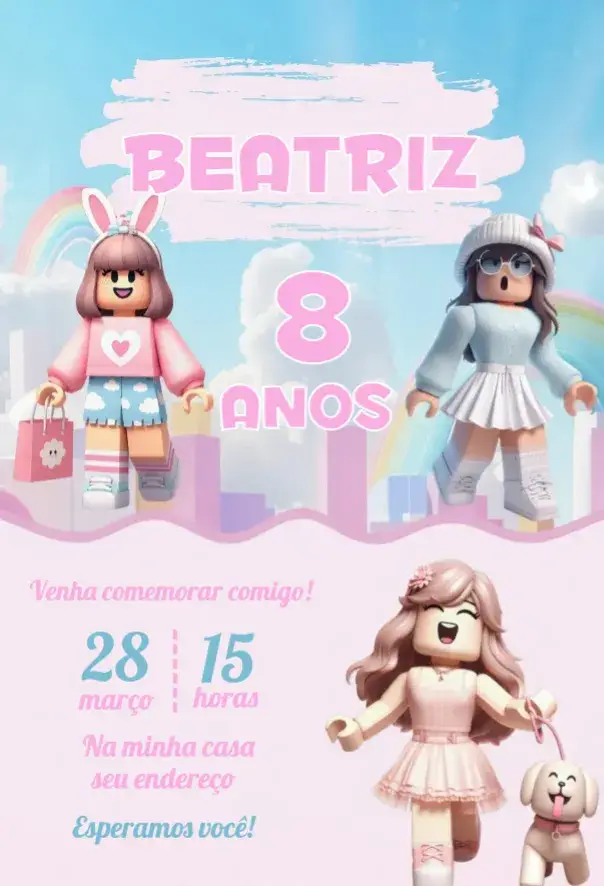 Invitación Roblox Chica editable y personalizable