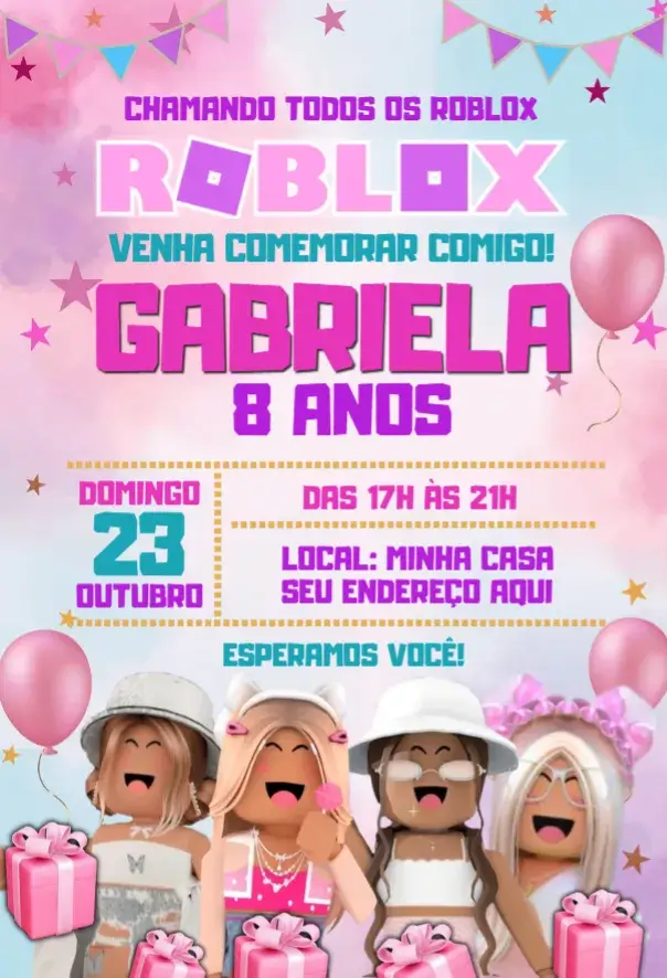 Invitación Chica de Roblox editable y personalizable