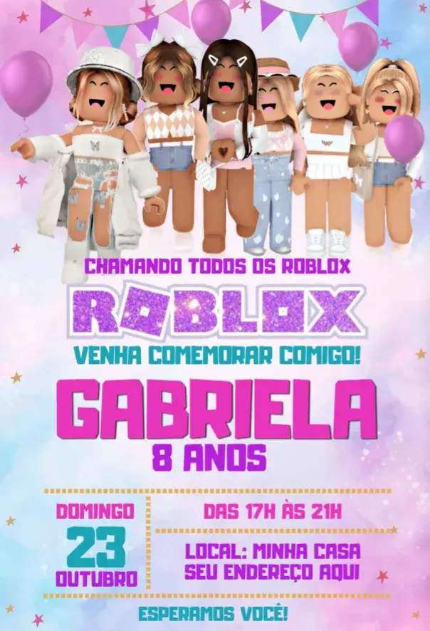 Invitación Roblox Chica editable y personalizable