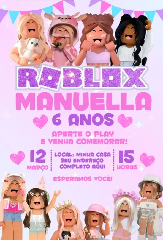 Invitación Roblox Chica editable y personalizable