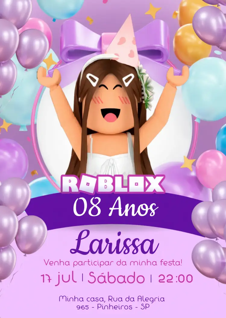 Convite Roblox Menina Branco