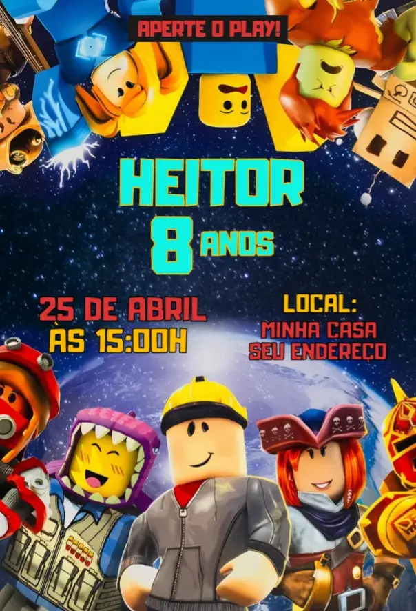 Invitación Niño Roblox editable y personalizable