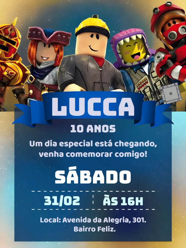 Convite Roblox Menino Game