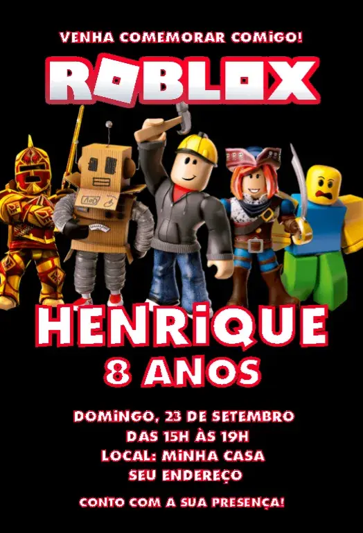Convite Roblox Menino Preto