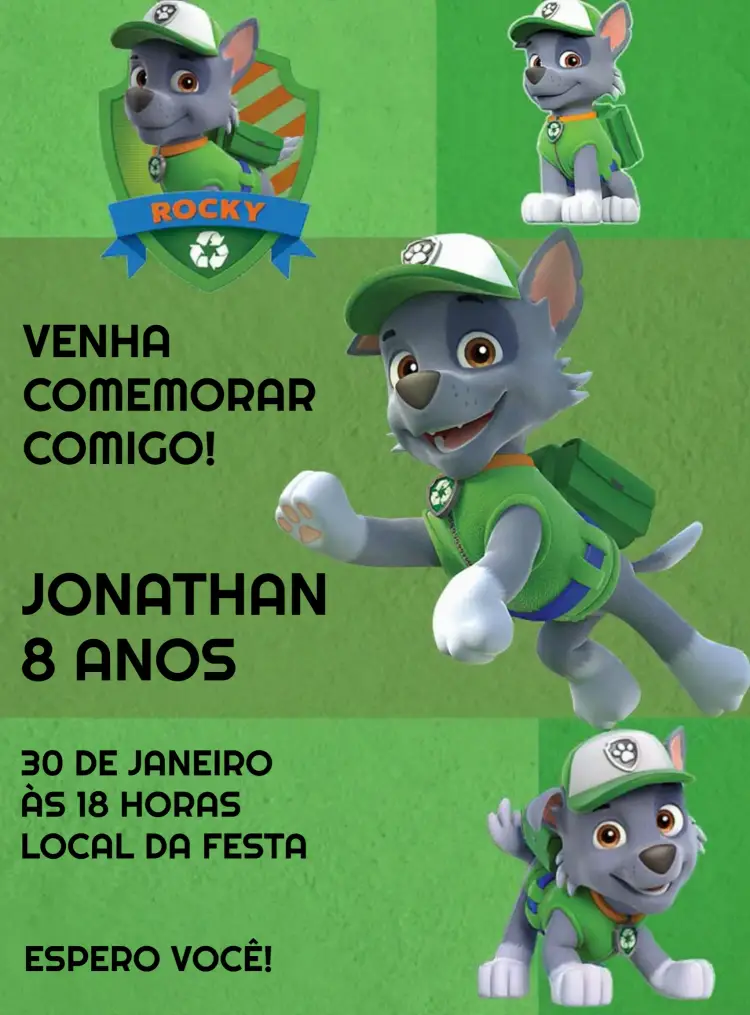 Convite Rocky Patrulha Canina Laranja