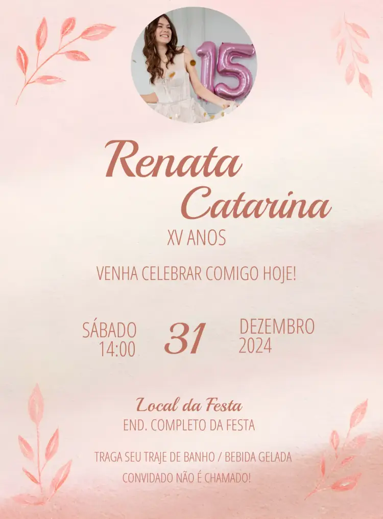 Convite Rosa 15 Anos Com Foto