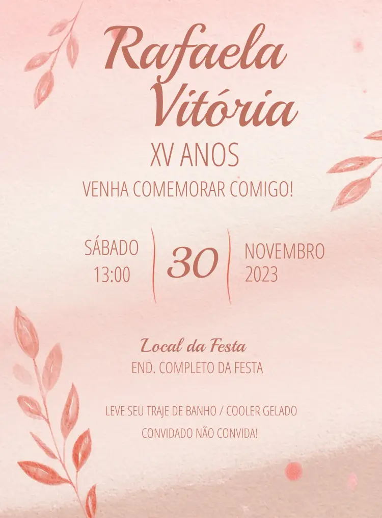 Convite Rosa 15 Anos Festa
